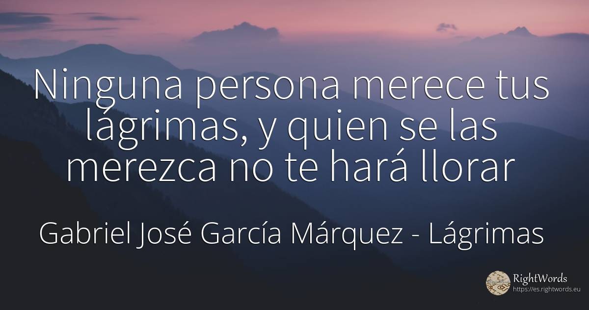 Ninguna persona merece tus lágrimas, y quien se las... - Gabriel José García Márquez (Gabriel García Márquez), cita sobre lágrimas