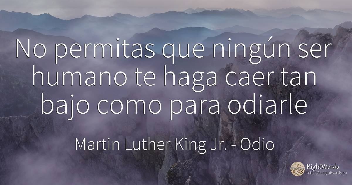 No permitas que ningún ser humano te haga caer tan bajo... - Martin Luther King Jr. (MLK), cita sobre odio