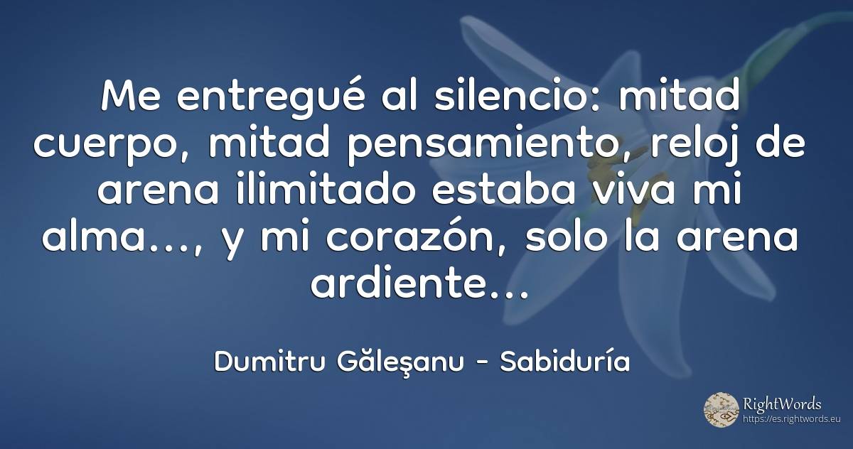 Me entregué al silencio: mitad cuerpo, mitad pensamiento, ... - Dumitru Găleşanu, cita sobre sabiduría