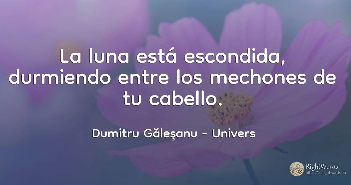 La luna está escondida, durmiendo entre los mechones de... - Dumitru Găleşanu, cita sobre univers