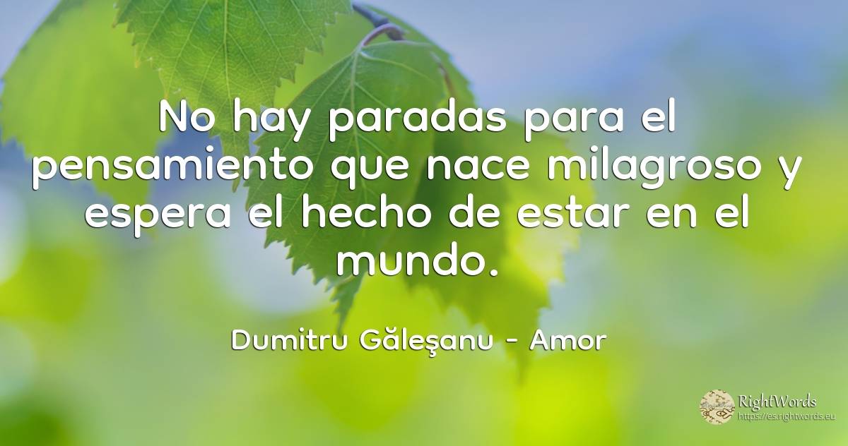 No hay paradas para el pensamiento que nace milagroso y... - Dumitru Găleşanu, cita sobre amor