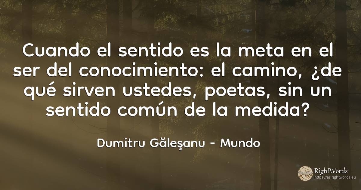 Cuando el sentido es la meta en el ser del conocimiento:... - Dumitru Găleşanu, cita sobre mundo