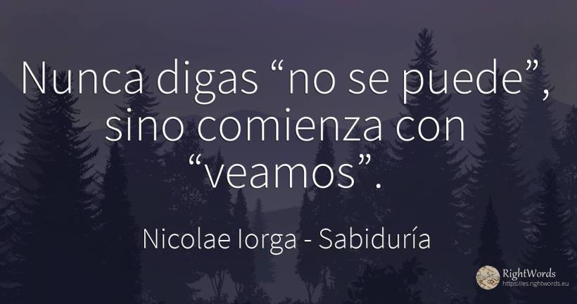 Nunca digas “no se puede”, sino comienza con “veamos”. - Nicolae Iorga, cita sobre sabiduría