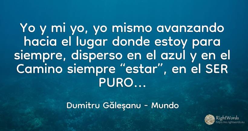 Yo y mi yo, yo mismo avanzando hacia el lugar donde estoy... - Dumitru Găleşanu, cita sobre mundo