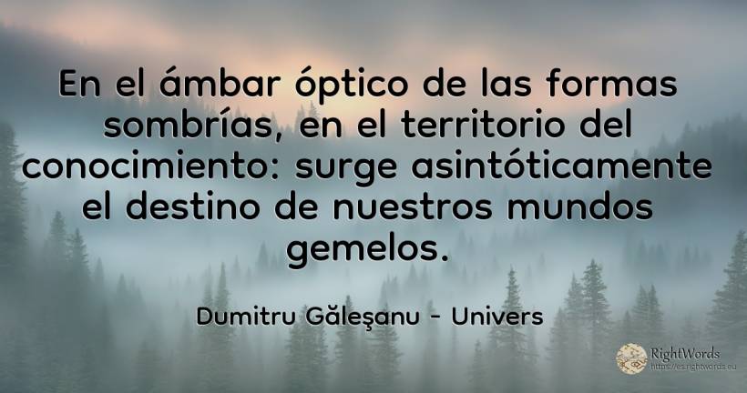 En el ámbar óptico de las formas sombrías, en el... - Dumitru Găleşanu, cita sobre univers