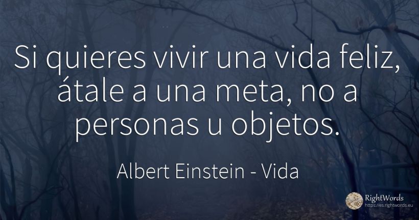 Si quieres vivir una vida feliz, átale a una meta, no a... - Albert Einstein, cita sobre vida